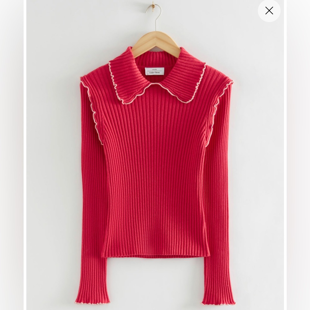 Frilled Edge Ribbed Wool Top (New Year Collection)